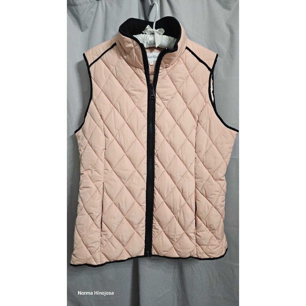 Calvin Klein Womens Quilted Light Pink Vest XL Polyester Blend Outerwear With Zi